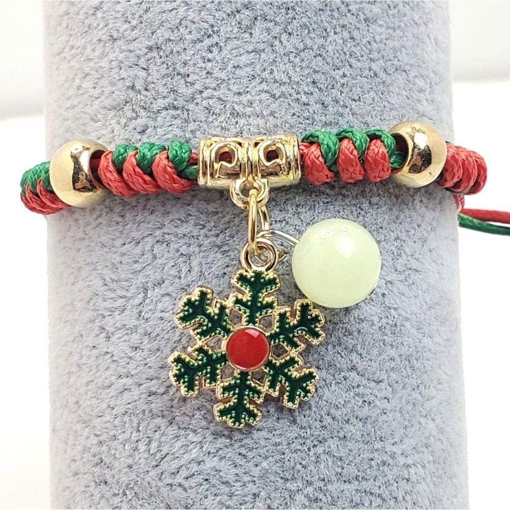 Snowflake Charm Braided Bead Glow in Dark Bracelet